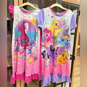 2017 Bundle My Little Pony Trolls Movie nightgown dress pajamas girls ruffles pj
